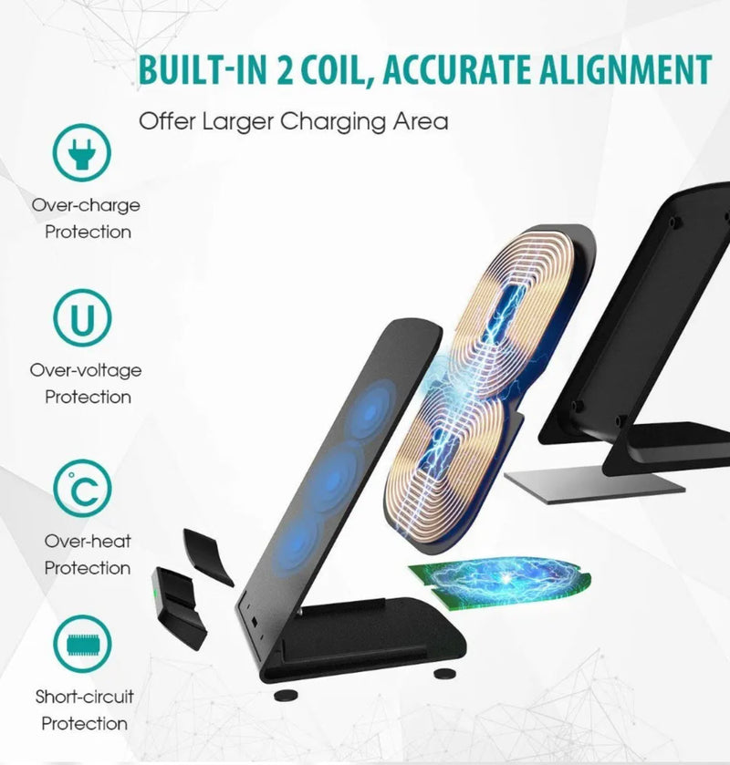 15W Qi Fast Charging Wireless Charger Stand Dock Station