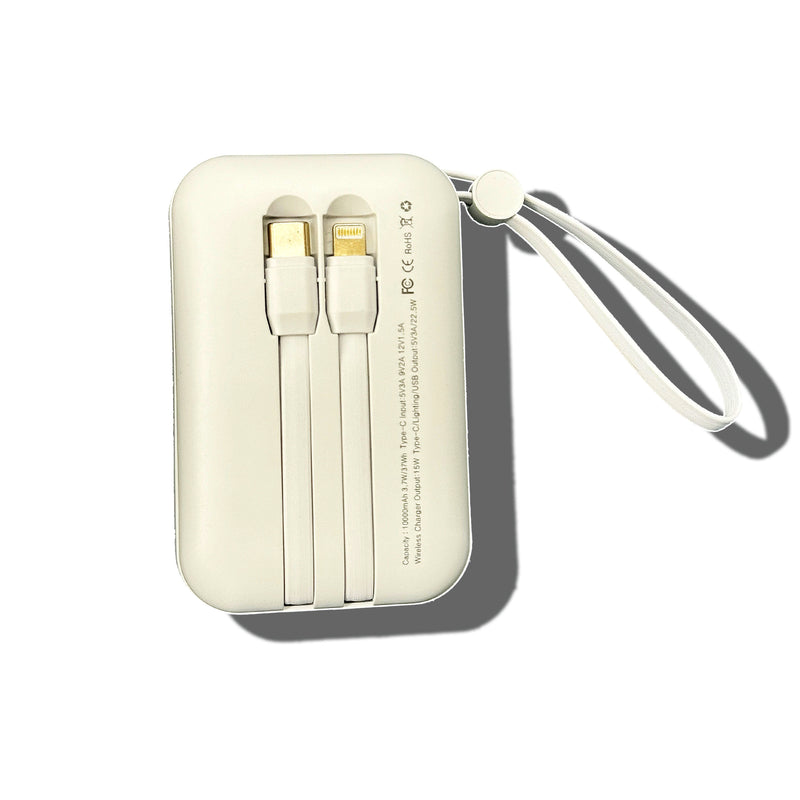 Power Bank Portable Charger Battery 10,000mAh Capacity Built-in Cable for iPhone Samsung Motorola