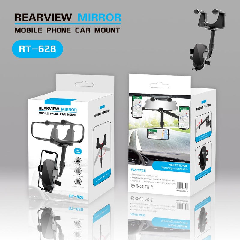 Universal 360° Rotating Rearview Mirror Car Mount Rubberized Extendable Clamps